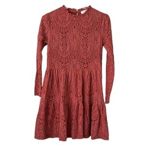 Molly Bracken Women’s Lace Mock Neck Dress Size Small Tiered Long Sleeves Lined